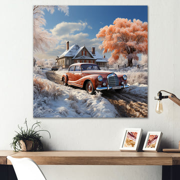 1950s Car Charm In Winter - Car Exotic Canvas Wall Art